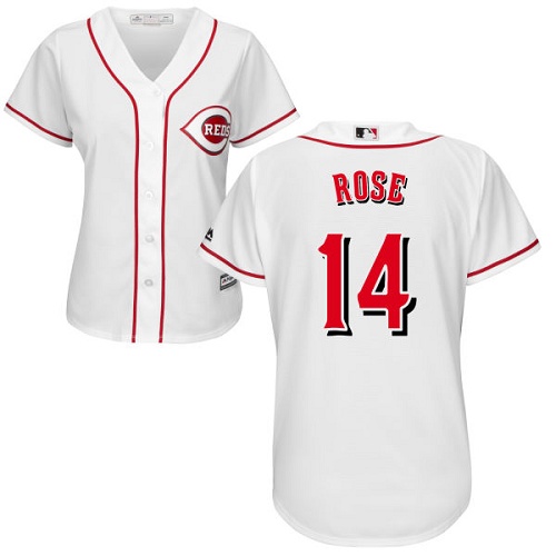 Reds #14 Pete Rose White Home Women's Stitched MLB Jersey - Click Image to Close